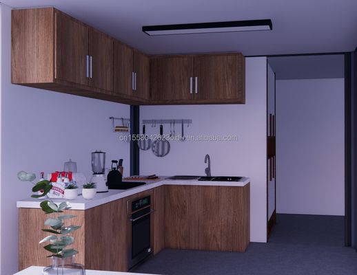 2 camere da letto Prefabbricato Piccola casa fatta di materiale in acciaio per il design moderno Casa residenziale in legno in ufficio all'aperto