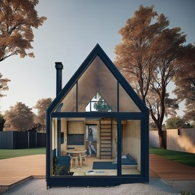 Villa prefabbricata a due piani, installata rapidamente, con telaio A e contenitore triangolare in tubi quadrati di acciaio galvanizzato