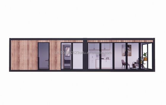 Accomodamento alberghiero in acciaio galvanizzato con tubi quadrati e materiali moderni in legno in confezioni piatte