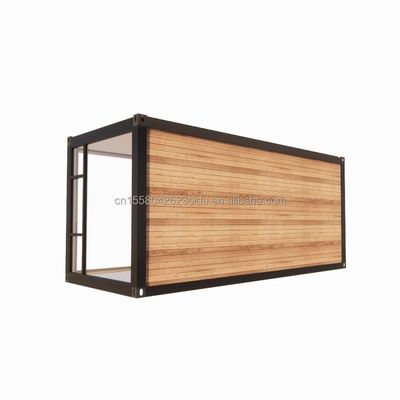 Tubi quadrati in acciaio galvanizzato Casa contenitore di design moderno con giardino esterno in legno e ristorante indipendente