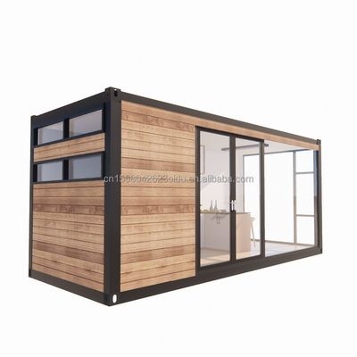 Tubi quadrati in acciaio galvanizzato Casa contenitore di design moderno con giardino esterno in legno e ristorante indipendente