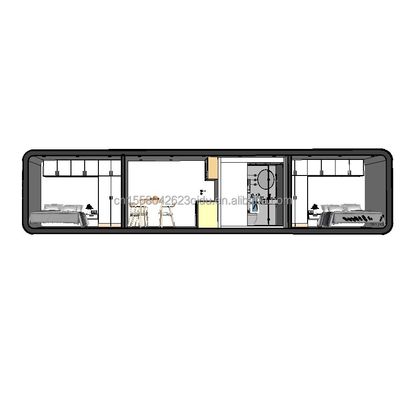 Abitazione familiare conveniente 2 camere da letto Casa di legno con struttura di tubo quadrato in acciaio galvanizzato e giardino