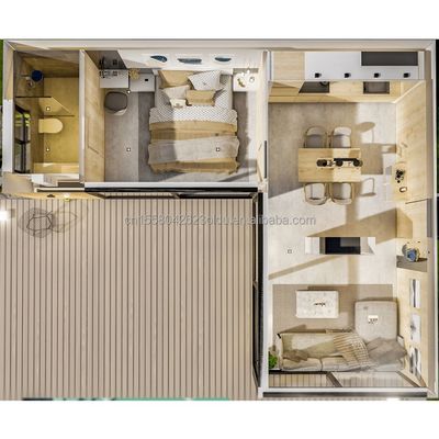 Struttura in acciaio Casa in legno Giardino Camera da letto Sceneggiatura sulla spiaggia Caratteristiche Home Stay Hotel 20ft Casa in contenitore in legno