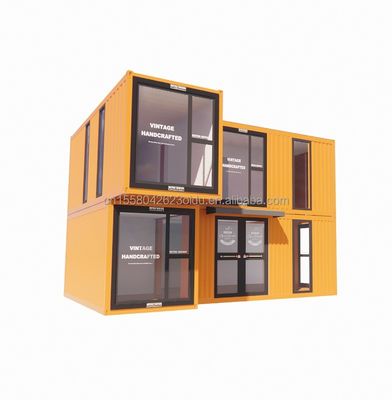 Moderna casa di contenitori con pareti di vetro a due piani con pannello sandwich a onde da 50/75/100 mm furgone in acciaio pieghevole smontabile per ufficio