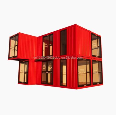 Moderna casa di contenitori con pareti di vetro a due piani con pannello sandwich a onde da 50/75/100 mm furgone in acciaio pieghevole smontabile per ufficio
