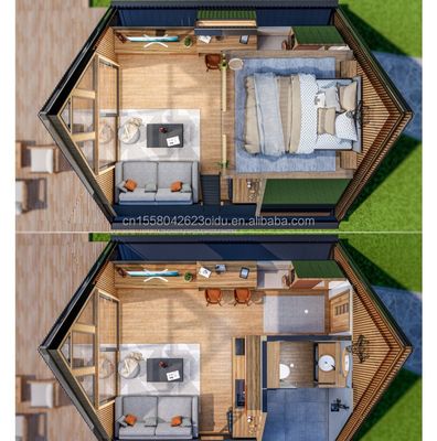 Casa di contenitori prefabbricata standard UE da 20 piedi con piegatura in acciaio galvanizzato da 180 g Camera triangolare in telaio in acciaio