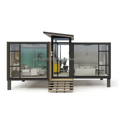 Contenitore da giardino di design moderno Struttura in acciaio Casa di legno Famiglia alloggi Finestra Legno di alluminio Finestre