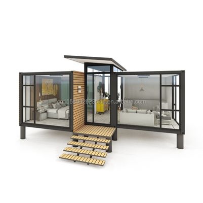 Contenitore da giardino di design moderno Struttura in acciaio Casa di legno Famiglia alloggi Finestra Legno di alluminio Finestre