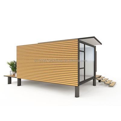 Contenitore da giardino di design moderno Struttura in acciaio Casa di legno Famiglia alloggi Finestra Legno di alluminio Finestre