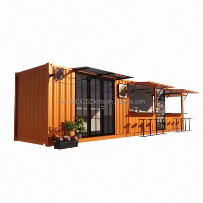 Negozio di contenitori pop-up di strada Casa prefabbricata Contenitore Caffe' 40ft 20ft con tubi quadrati in acciaio galvanizzato