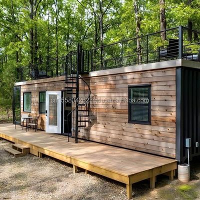 Casa in contenitore in legno portatile da 40 piedi con 2 camere da letto e 1 soggiorno