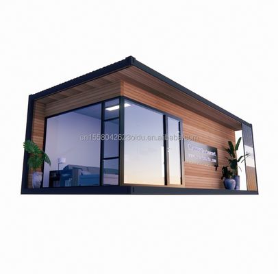 Casa di container Casas prefabbricate in vetro di legno Casa solare con tubi quadrati in acciaio galvanizzato