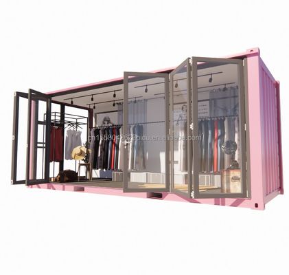 Cornice in acciaio a colori personalizzata 20 piedi contenitore prefabbricato negozio di abbigliamento chiosco stand negozio mobile con piegatura in acciaio galvanizzato