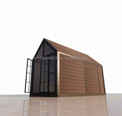 Casa di legno triangolare di 20 piedi Pieghevole Casa di legno di spedizione con pannelli sandwich Wave da 100 mm Pareti e finestre in lega di alluminio