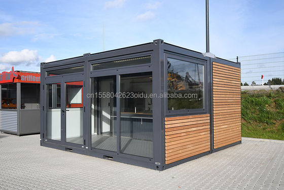 20ft Container Store Legno Grain Metal Frame Hotel Casa mobile con tubi quadrati in acciaio galvanizzato e imballaggio piatto
