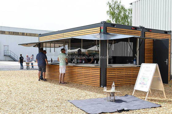 20ft Container Store Legno Grain Metal Frame Hotel Casa mobile con tubi quadrati in acciaio galvanizzato e imballaggio piatto