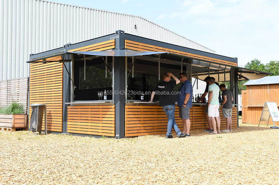 20ft Container Store Legno Grain Metal Frame Hotel Casa mobile con tubi quadrati in acciaio galvanizzato e imballaggio piatto