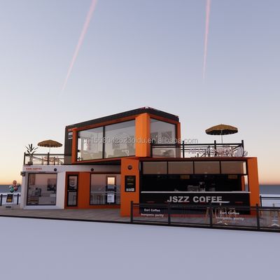 Negozio di contenitori per spedizioni modificati Casa di contenitori Negozio di caffè con tubi quadrati in acciaio galvanizzato