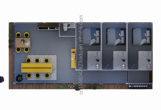 Soluzione per abitazioni familiari 20FT Combinazione Contenitore di imballaggio piatto con 2 camere e 3 camere da letto stile hotel