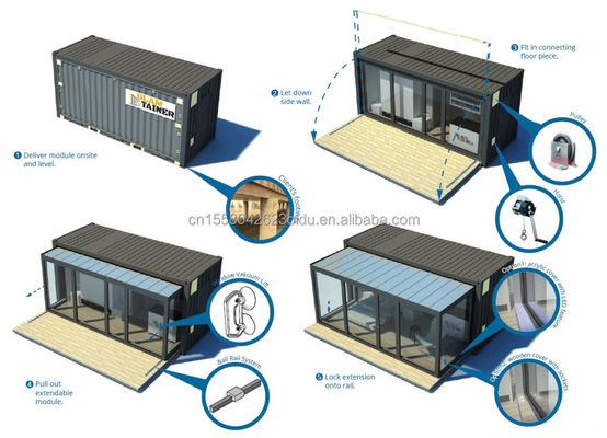 2 camere da letto portacontainer espandibile casa prefabbricata in acciaio modulare piccola casa per esterni in colore personalizzato e 20ft o 40ft dimensione